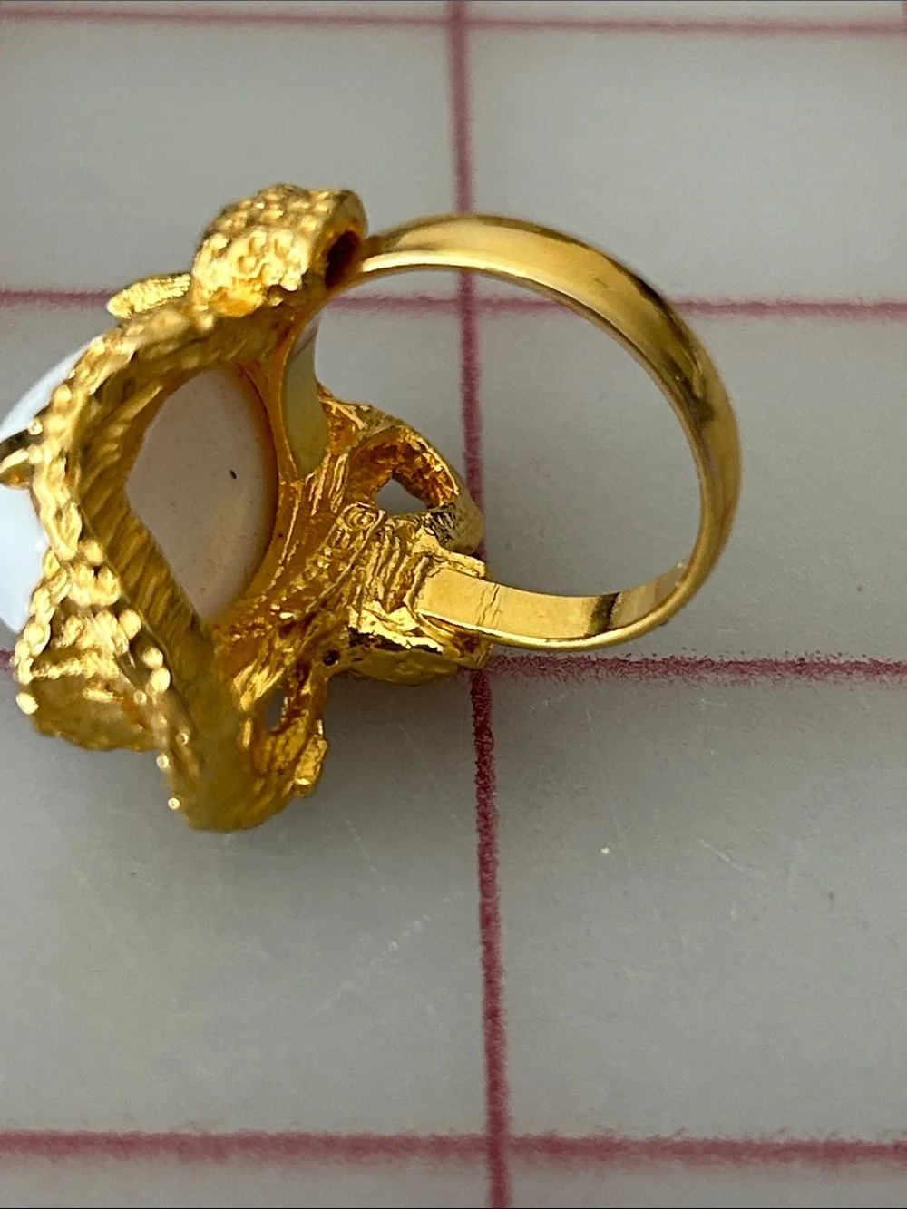 Gold-Tone White Cabochon Statement Ring